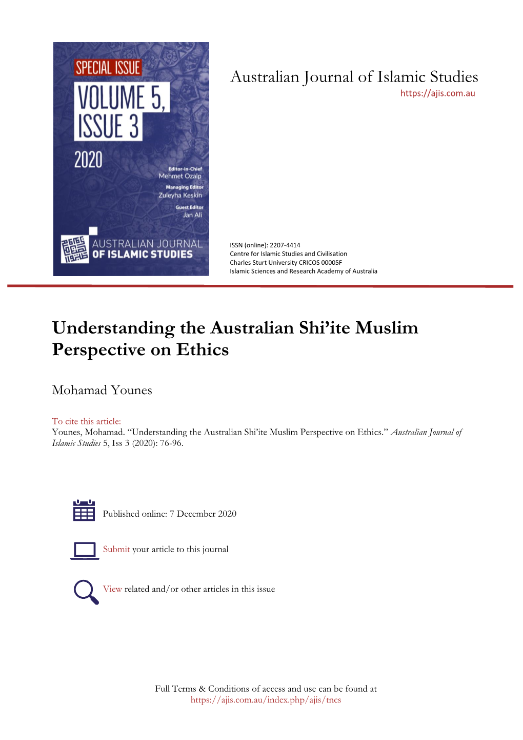 Understanding the Australian Shi'ite Muslim Perspective on Ethics