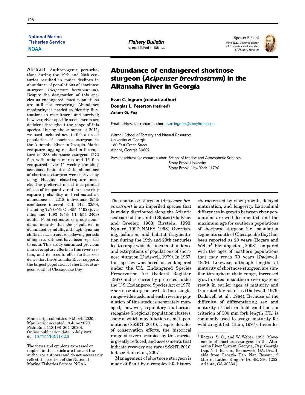 Abundance of Endangered Shortnose Sturgeon (Acipenser Brevirostrum