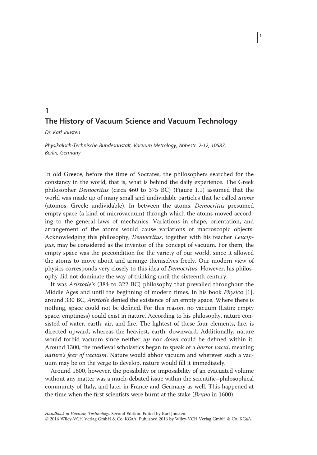 1 the History of Vacuum Science and Vacuum Technology Dr