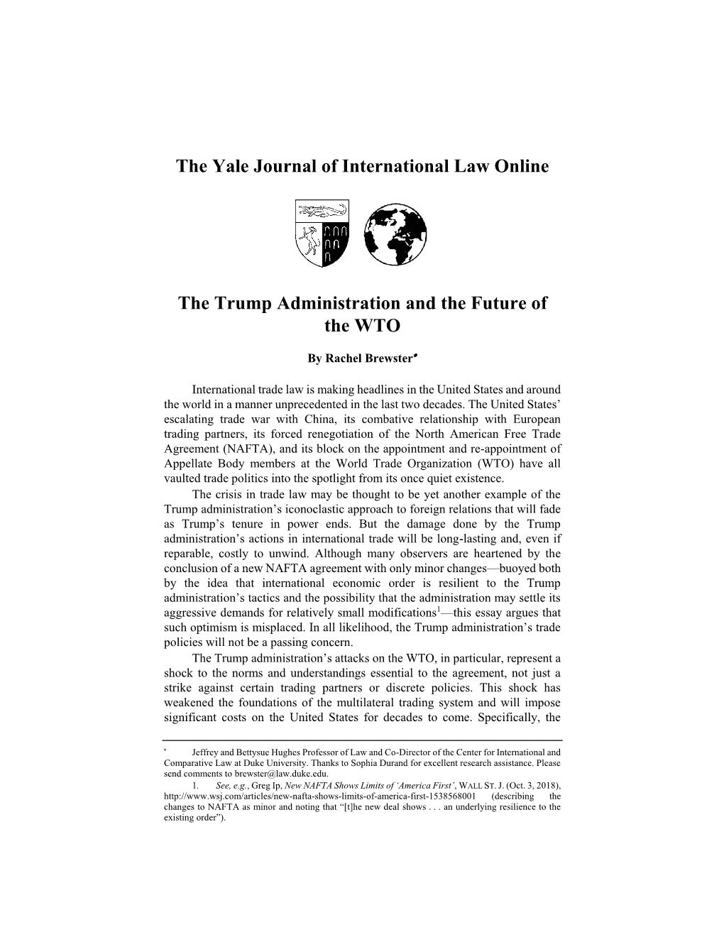 The Yale Journal of International Law Online the Trump Administration