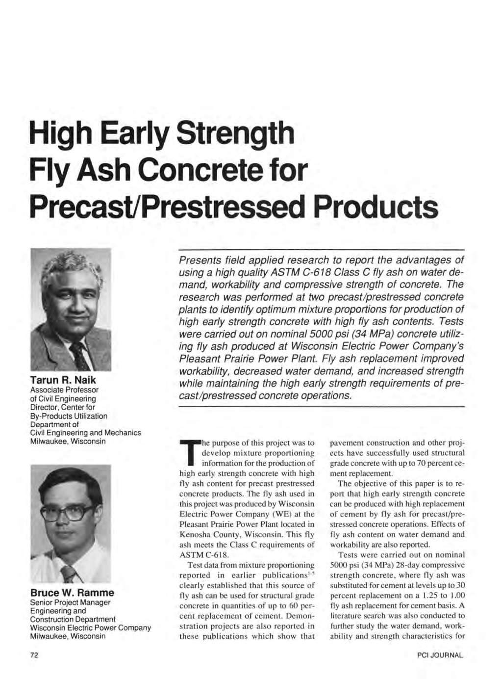 High Early Strength Fly Ash Concrete for Precast/Prestressed Products