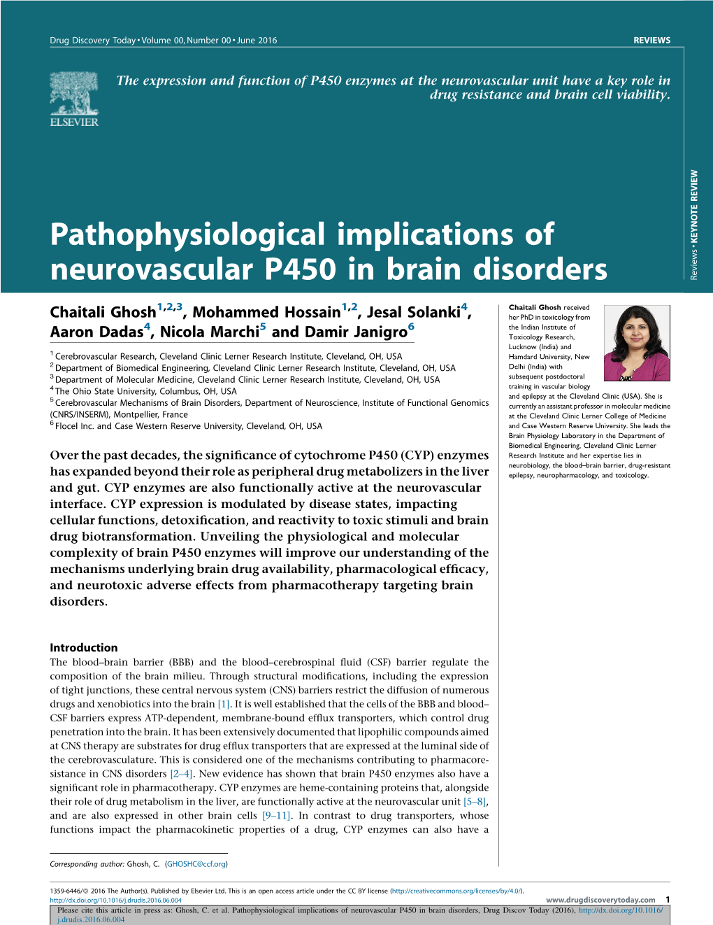 Pathophysiological Implications of Neurovascular P450 in Brain Disorders, Drug Discov Today (2016), J.Drudis.2016.06.004