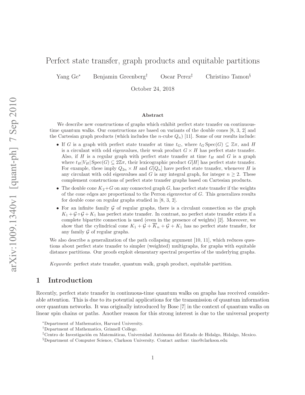 Perfect State Transfer, Graph Products and Equitable Partitions