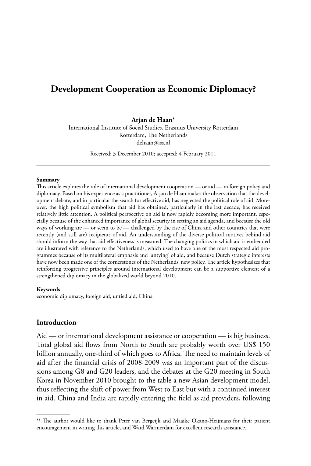 Development Cooperation As Economic Diplomacy?