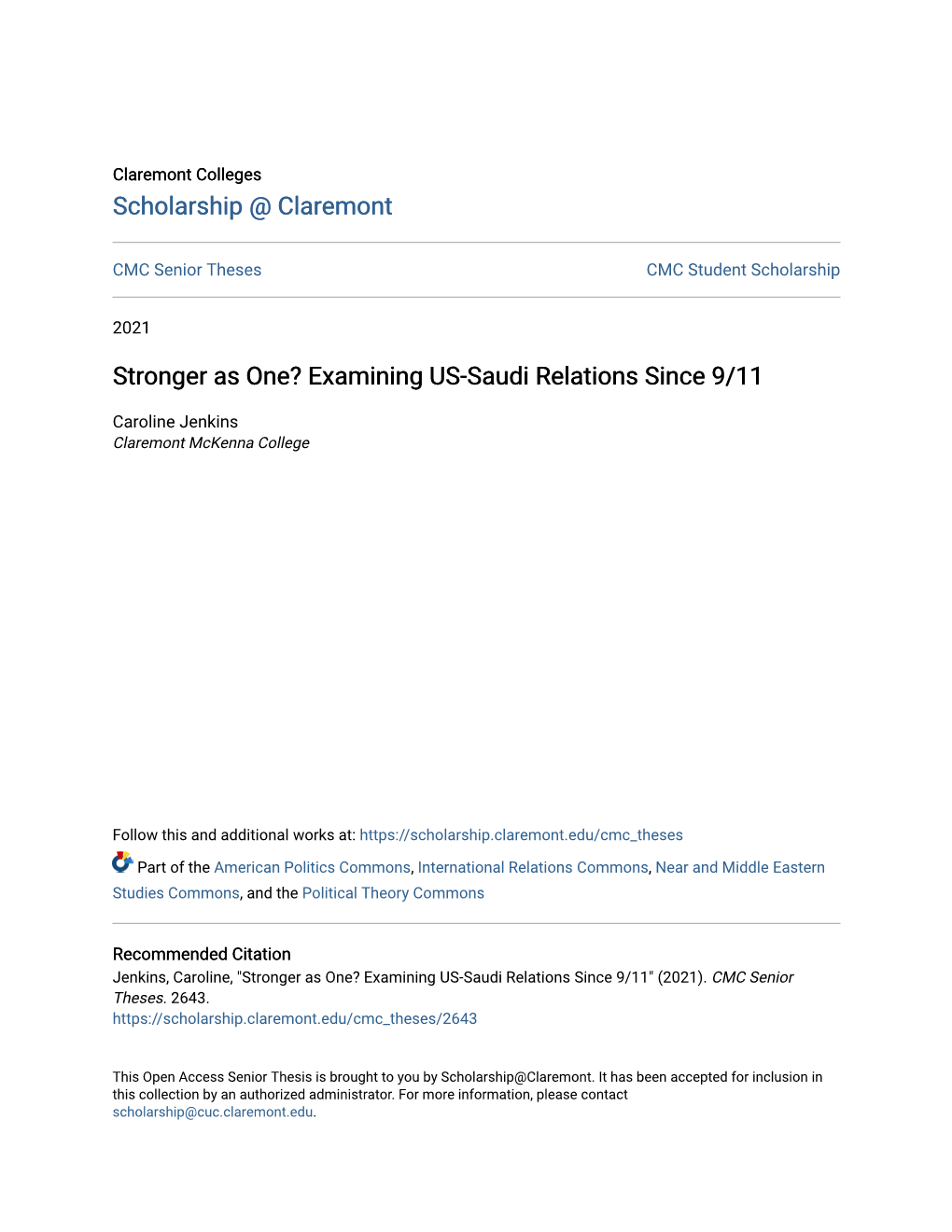 Stronger As One? Examining US-Saudi Relations Since 9/11