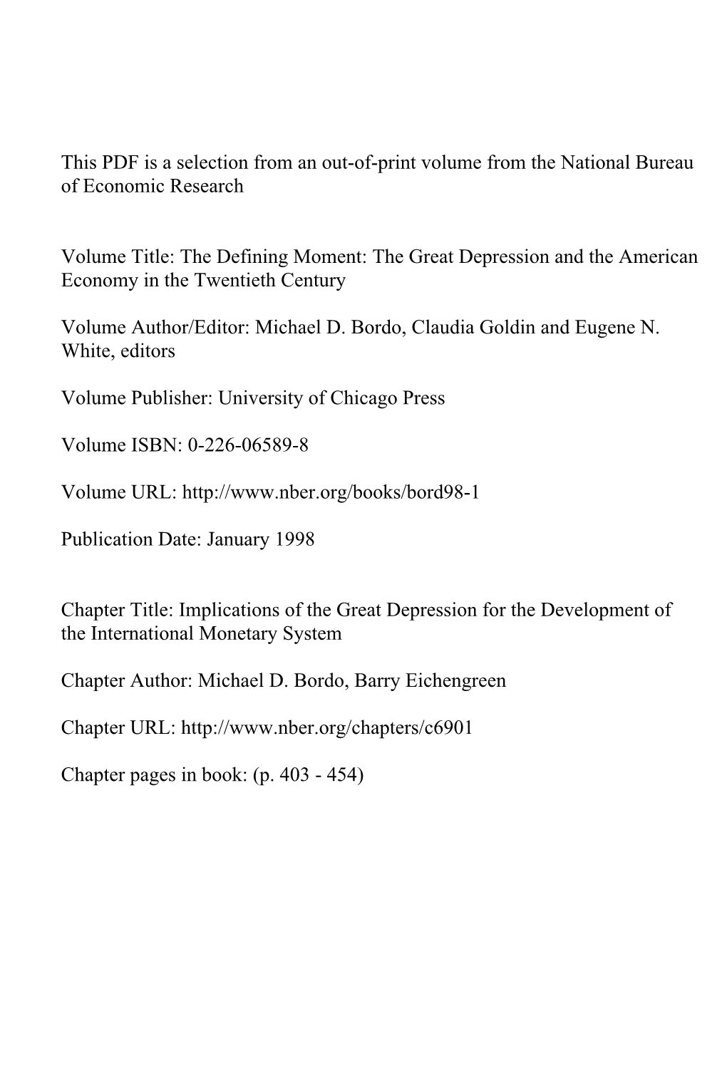 Implications of the Great Depression for the Development of the International Monetary System