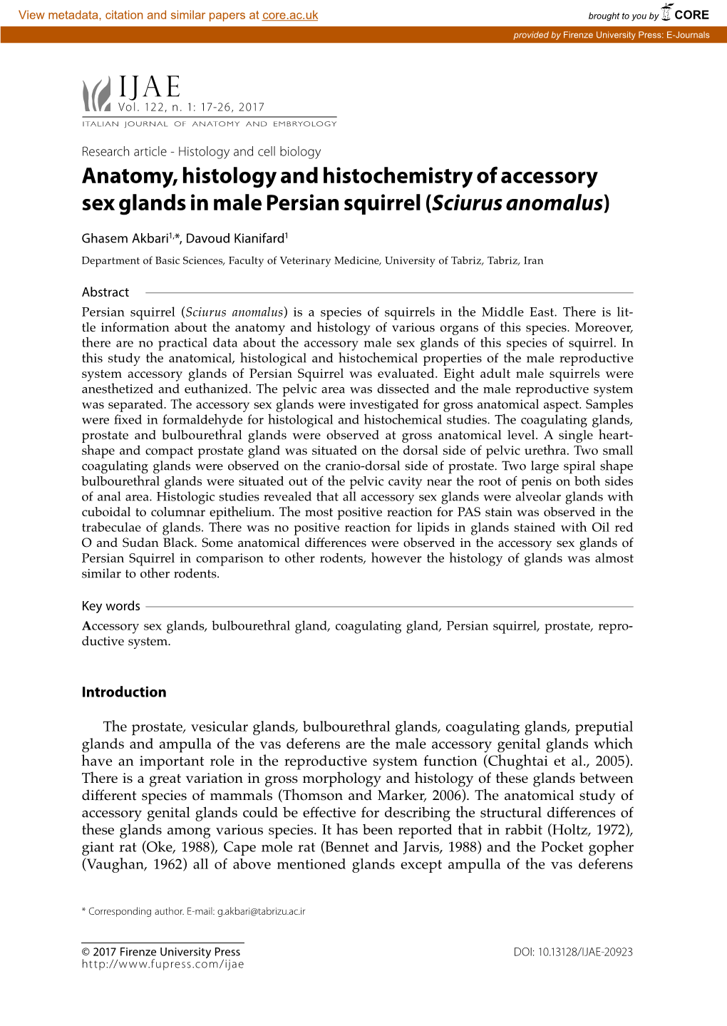 Anatomy, Histology and Histochemistry of Accessory Sex Glands in Male Persian Squirrel (Sciurus Anomalus)