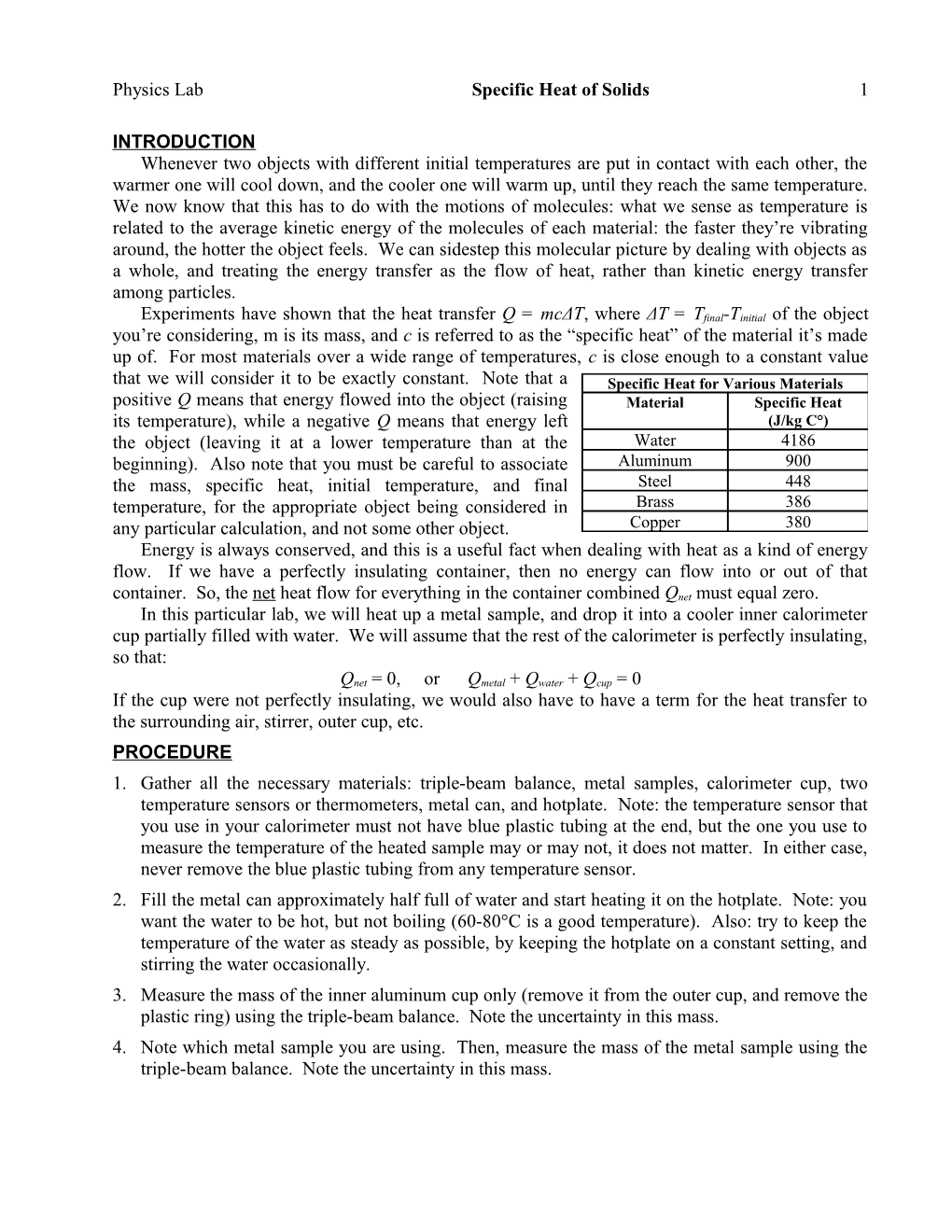 Specific Heat of Solids