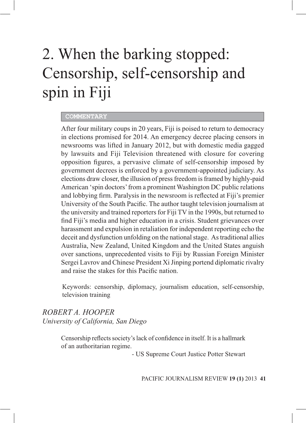 2. When the Barking Stopped: Censorship, Self-Censorship and Spin in Fiji