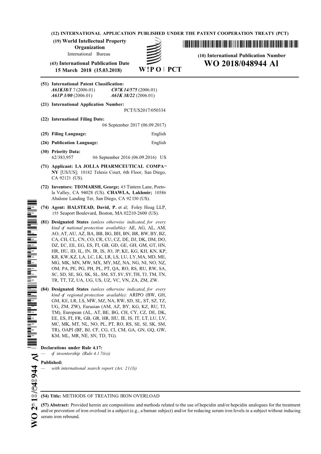 WO 2018/048944 Al 15 March 2018 (15.03.2018) W !P O PCT