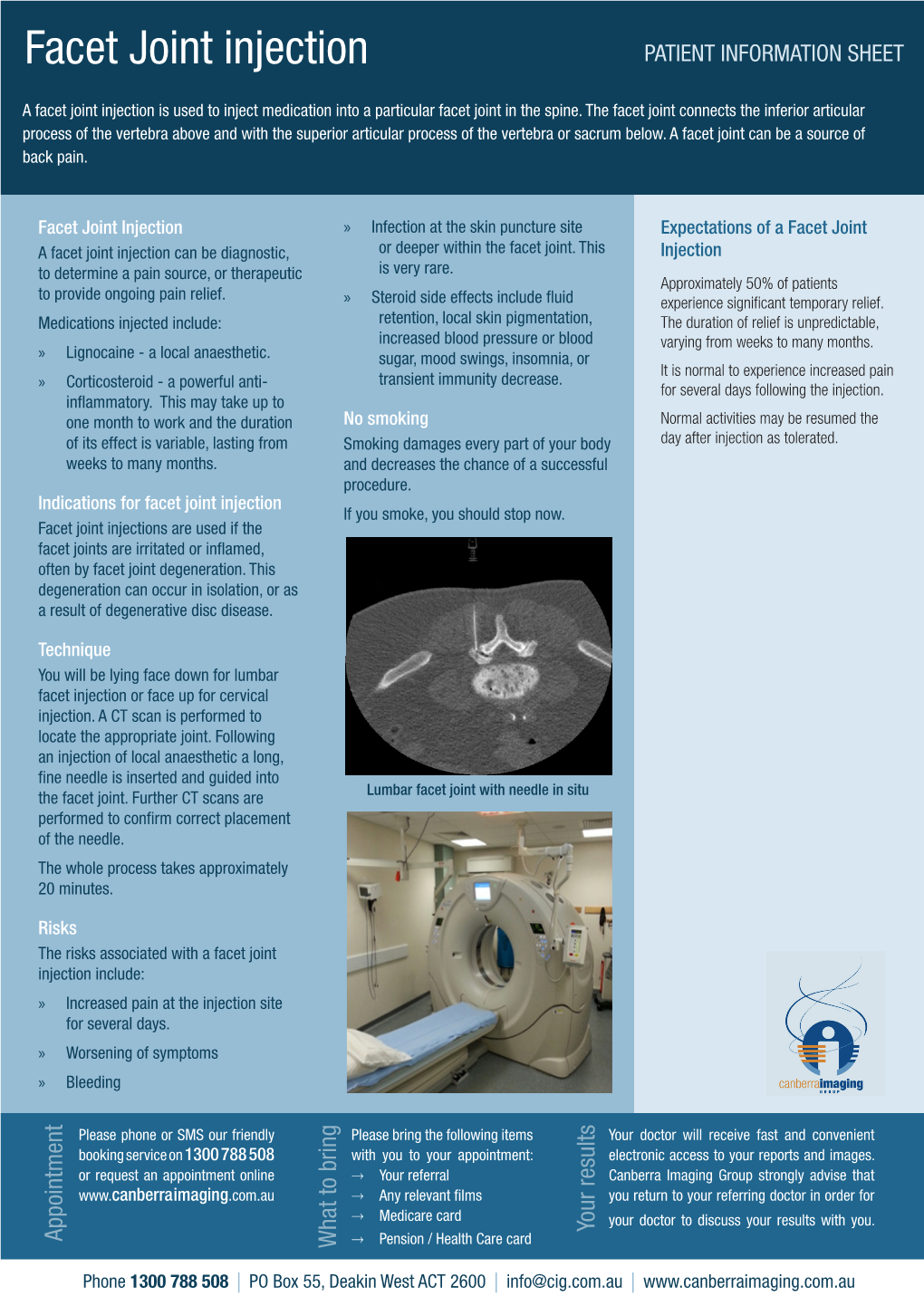 Facet Joint Injection PATIENT INFORMATION SHEET