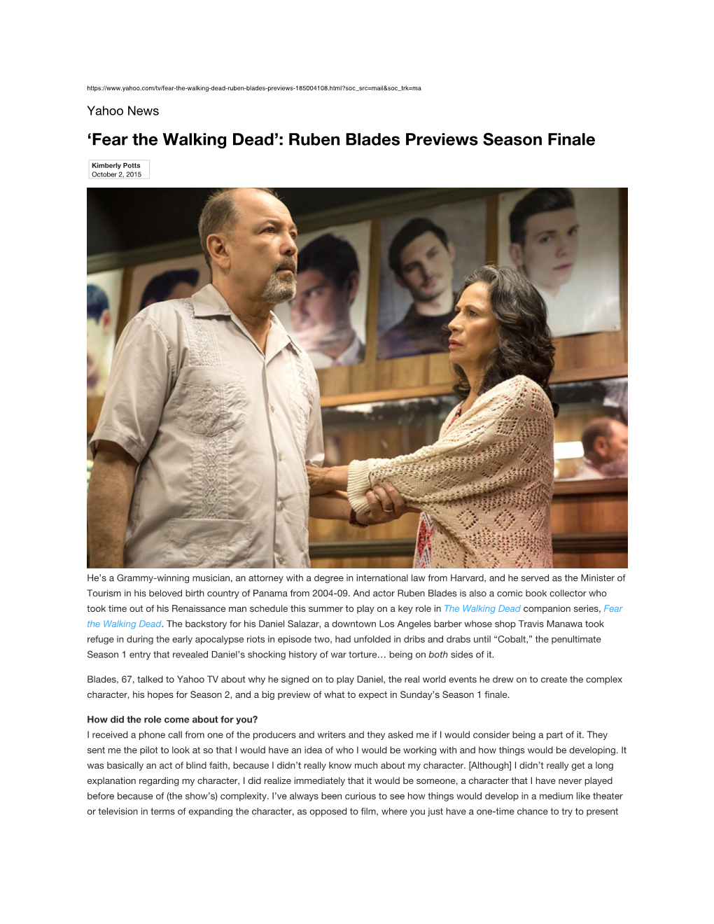 'Fear the Walking Dead': Ruben Blades Previews