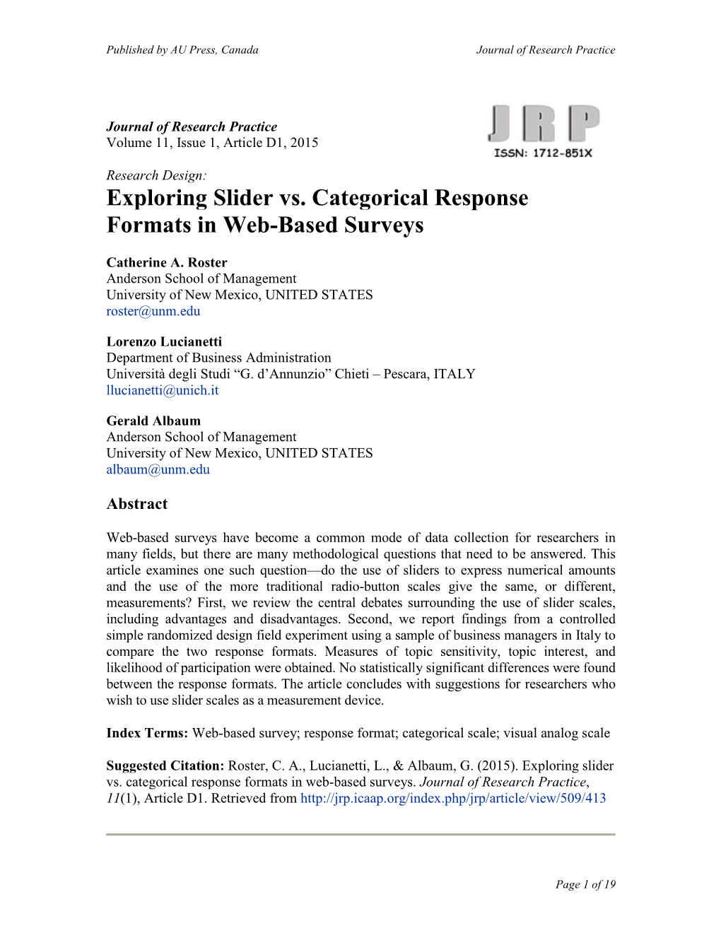 Exploring Slider Vs. Categorical Response Formats in Web-Based Surveys