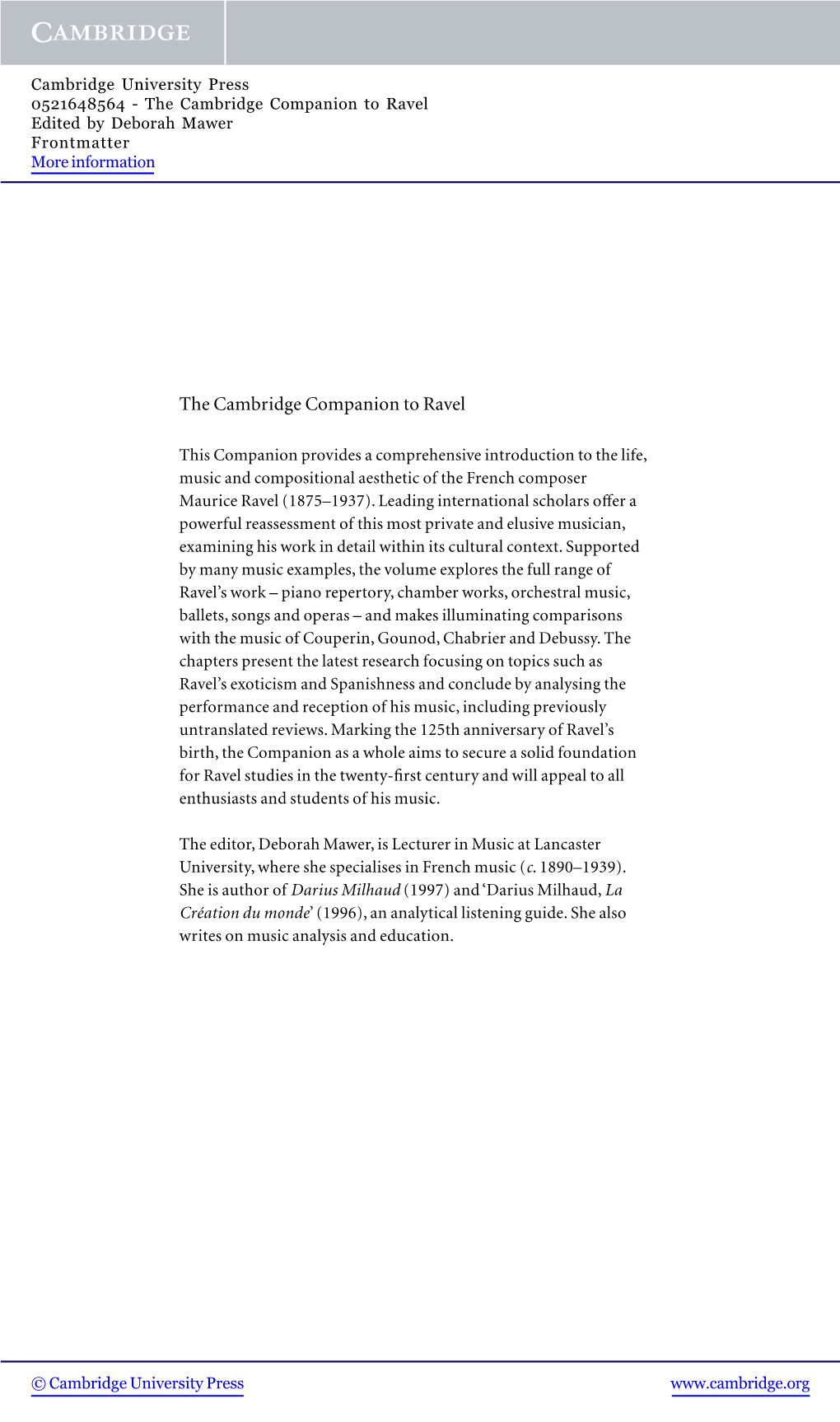 The Cambridge Companion to Ravel Edited by Deborah Mawer Frontmatter More Information