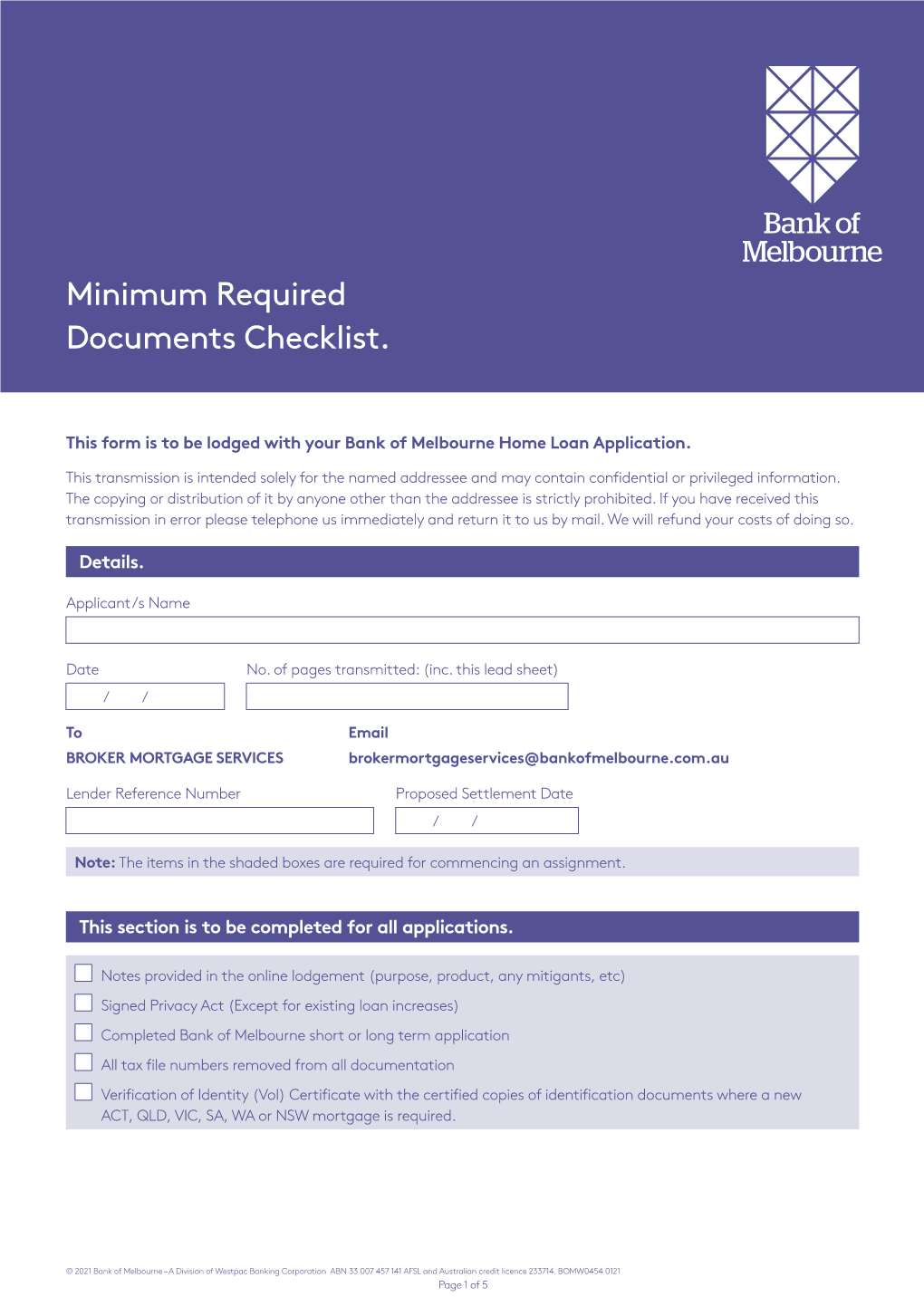 Minimum Required Documents Checklist