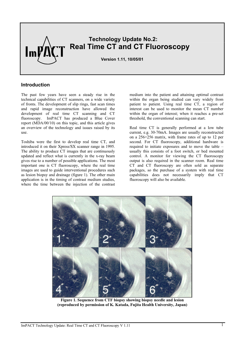 Real Time CT and CT Fluoroscopy Version 1.11, 10/05/01