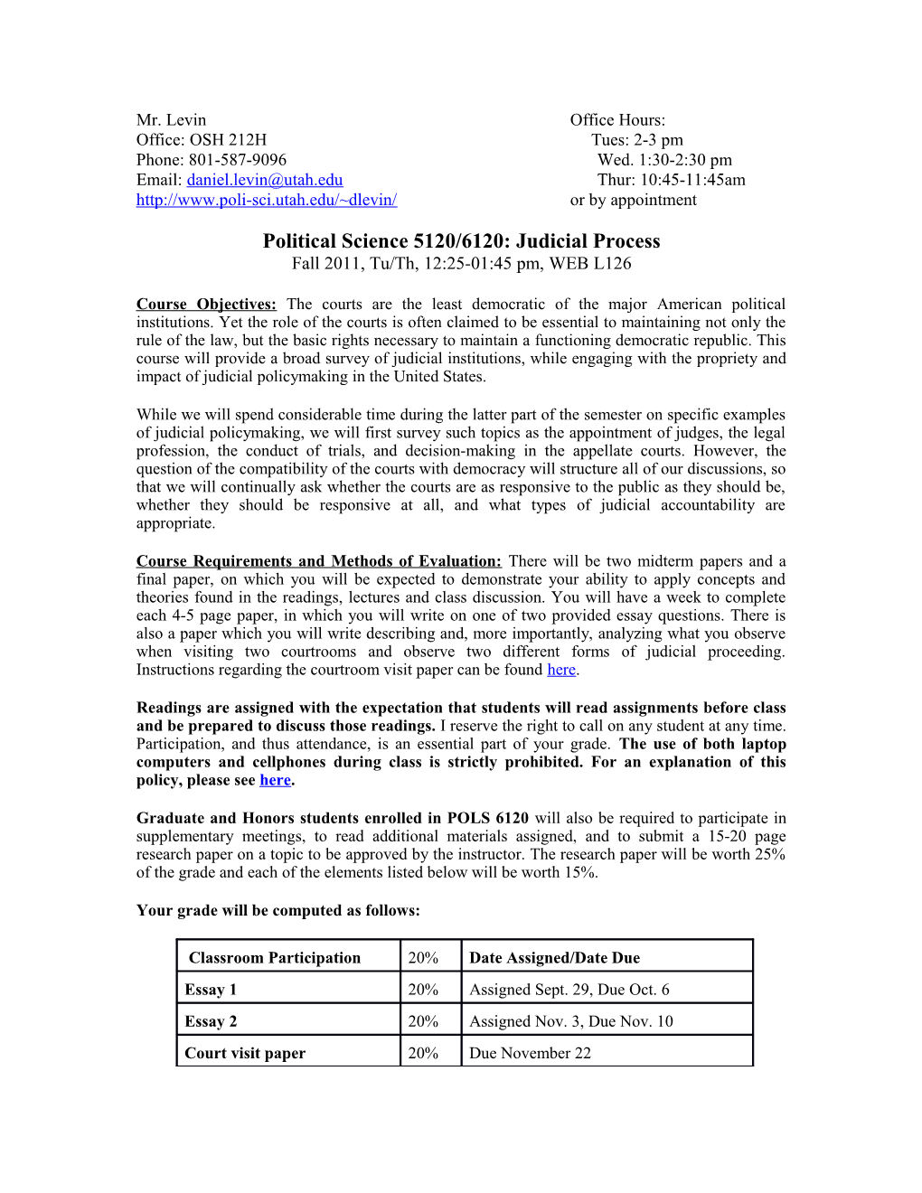 Political Science 5120/6120: Judicial Process