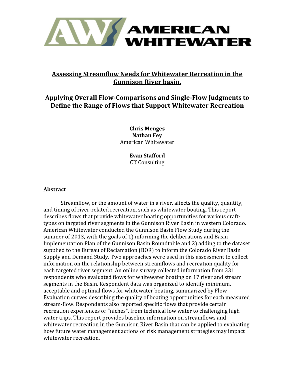 Assessing Streamflow Needs for Whitewater Recreation in the Gunnison River Basin