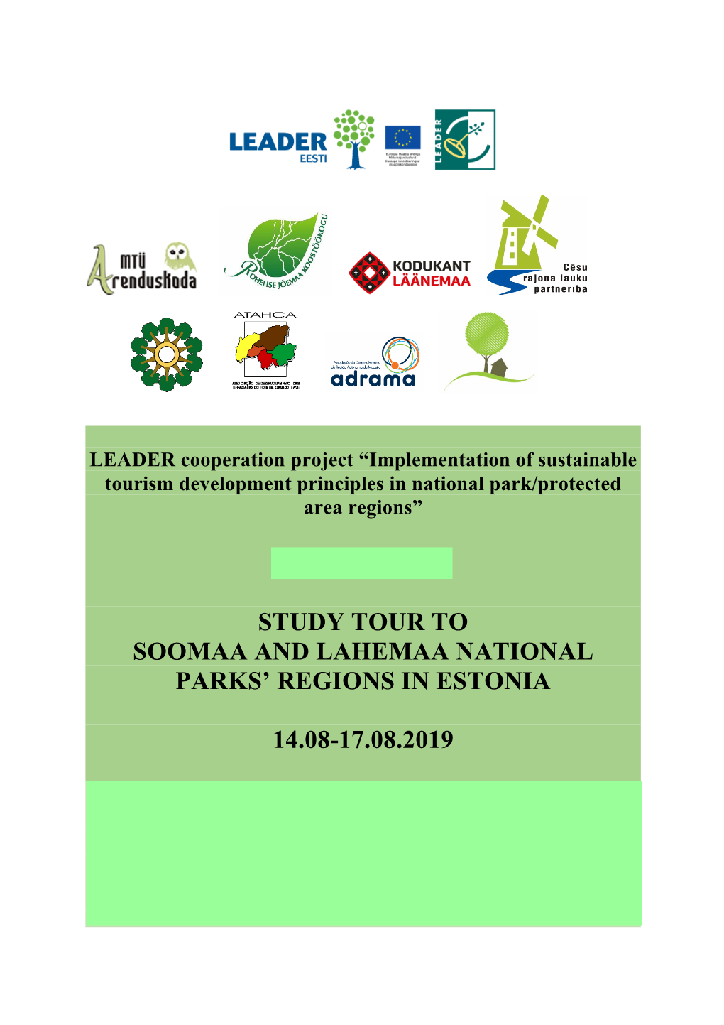 Invitation Study Tour to Soomaa and Lahemaa National Parks' Regions In