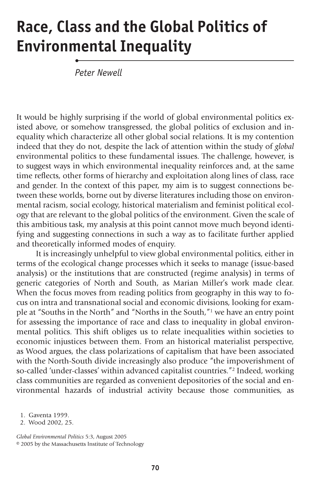 Race, Class and the Global Politics of Environmental Inequality • Peter Newell