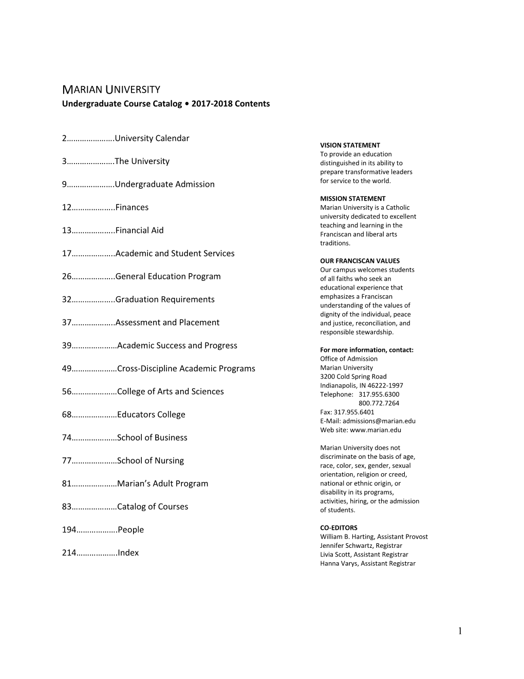 Undergraduate Course Catalog • 2017-2018 Contents