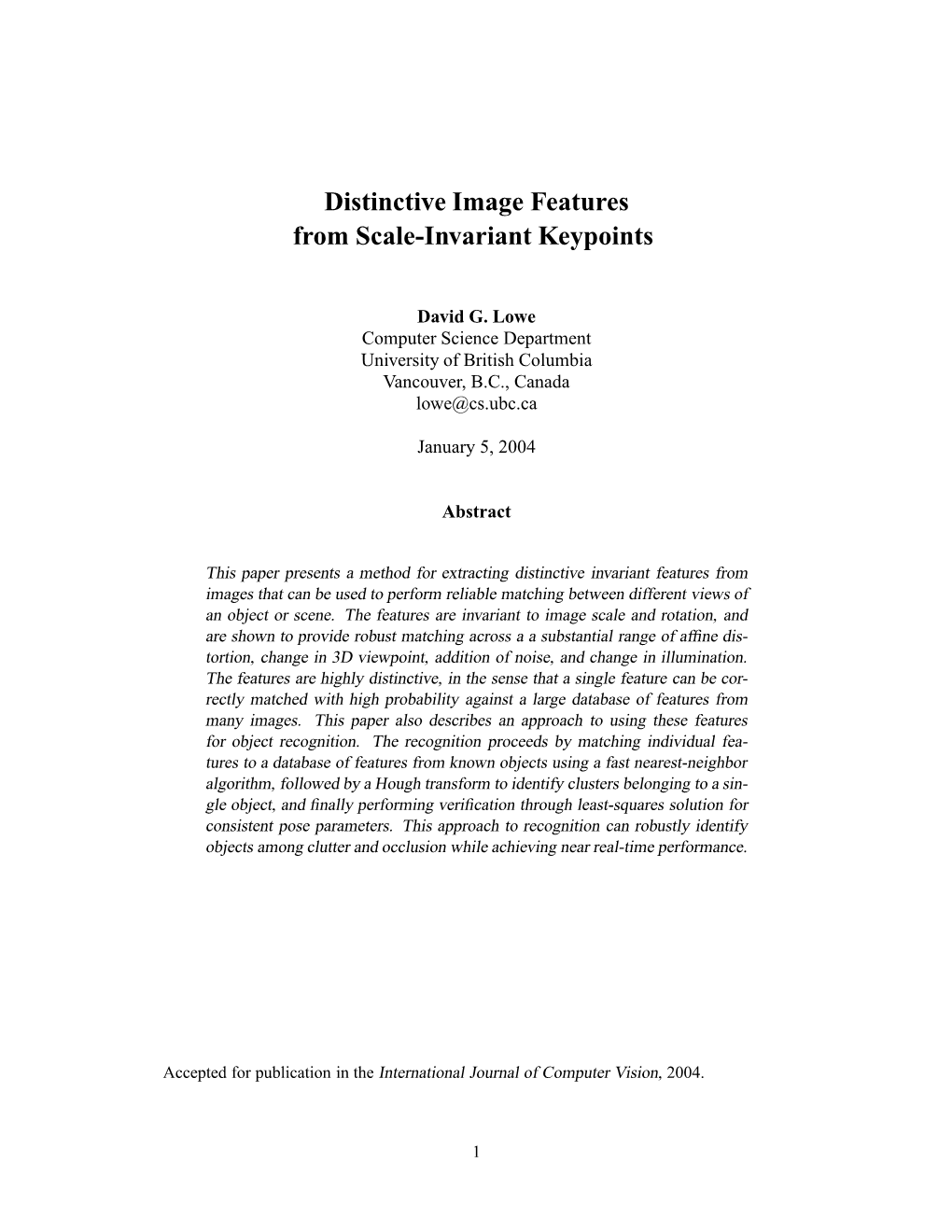 Distinctive Image Features from Scale-Invariant Keypoints