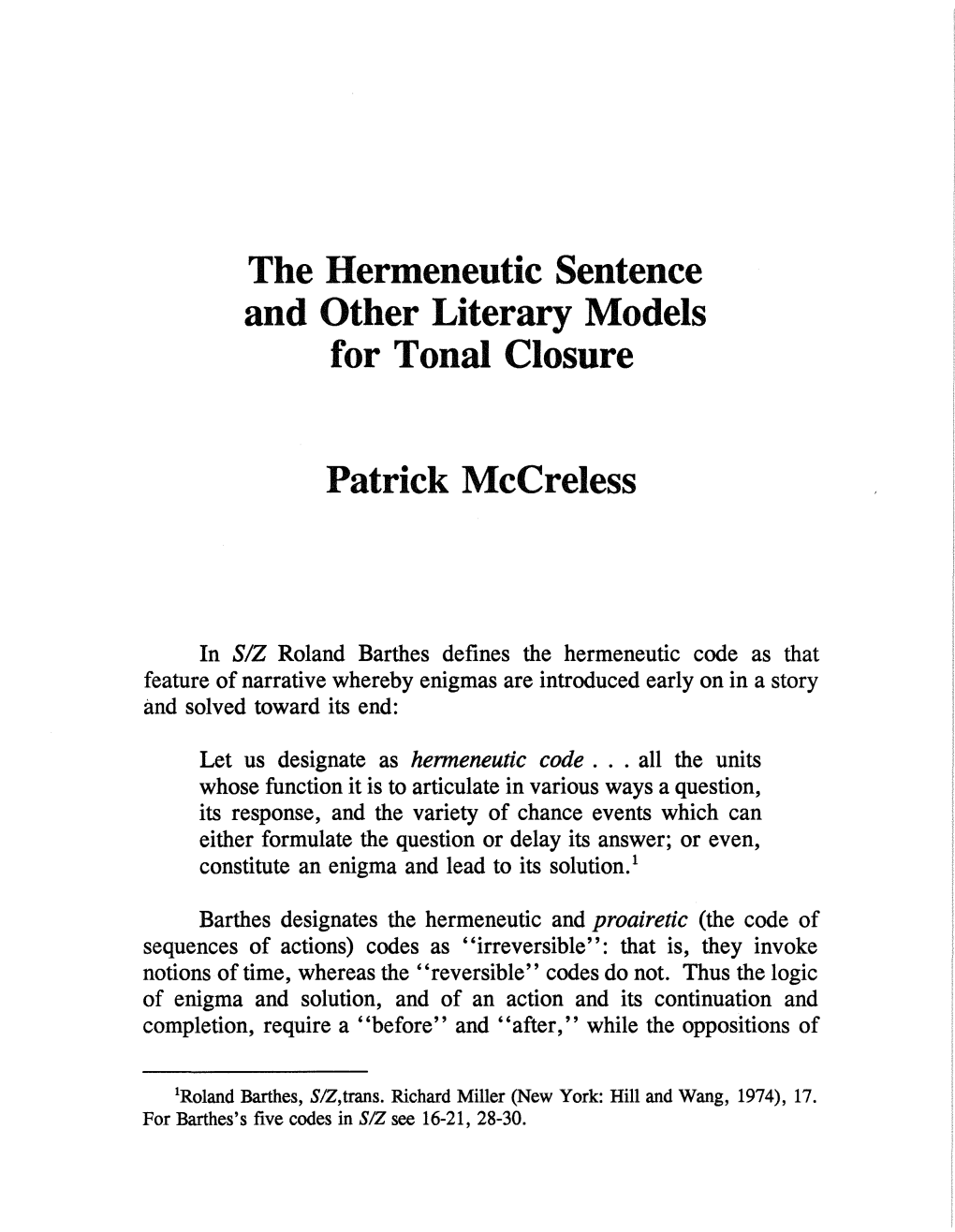 The Hermeneutic Sentence and Other Literary Models for Tonal Closure