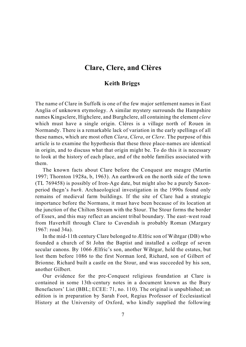 Clare, Clere, and Clères