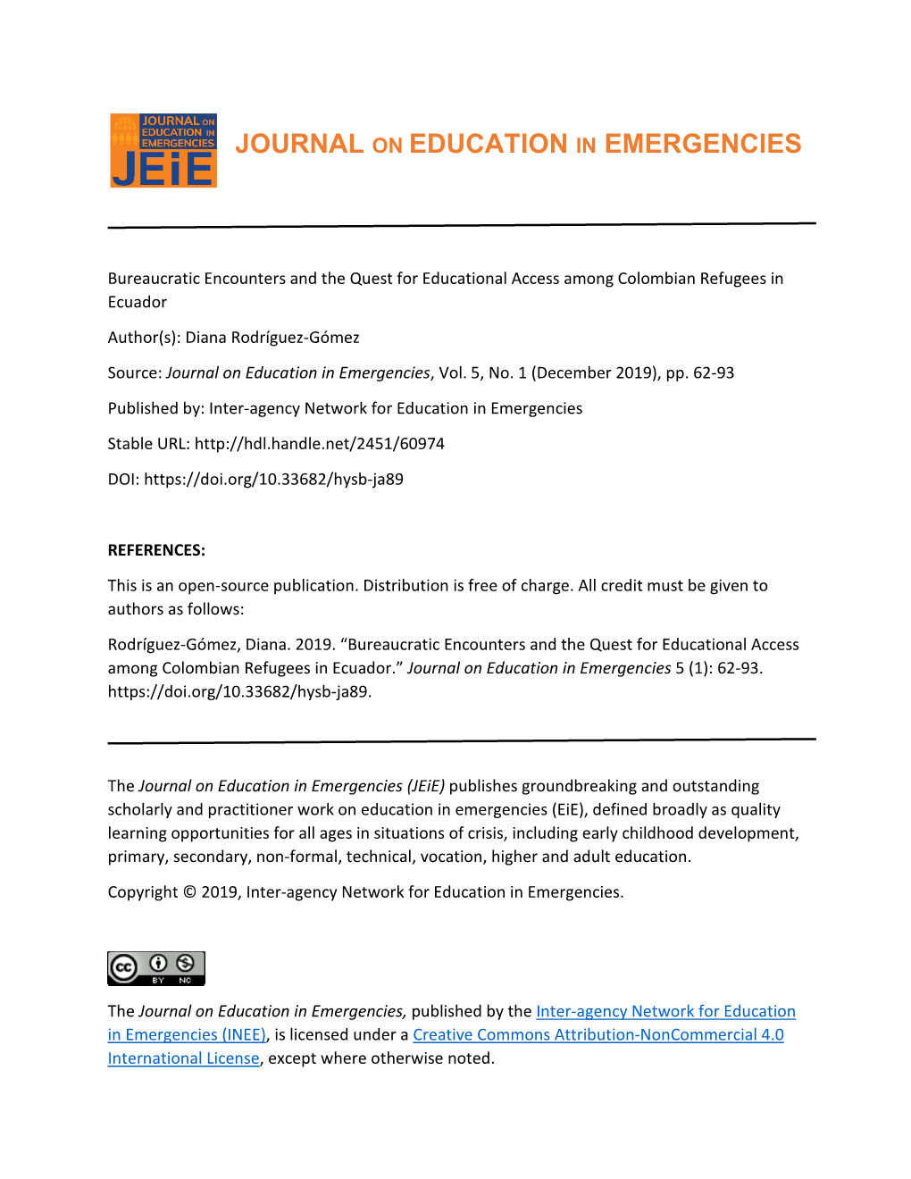 Journal on Education in Emergencies