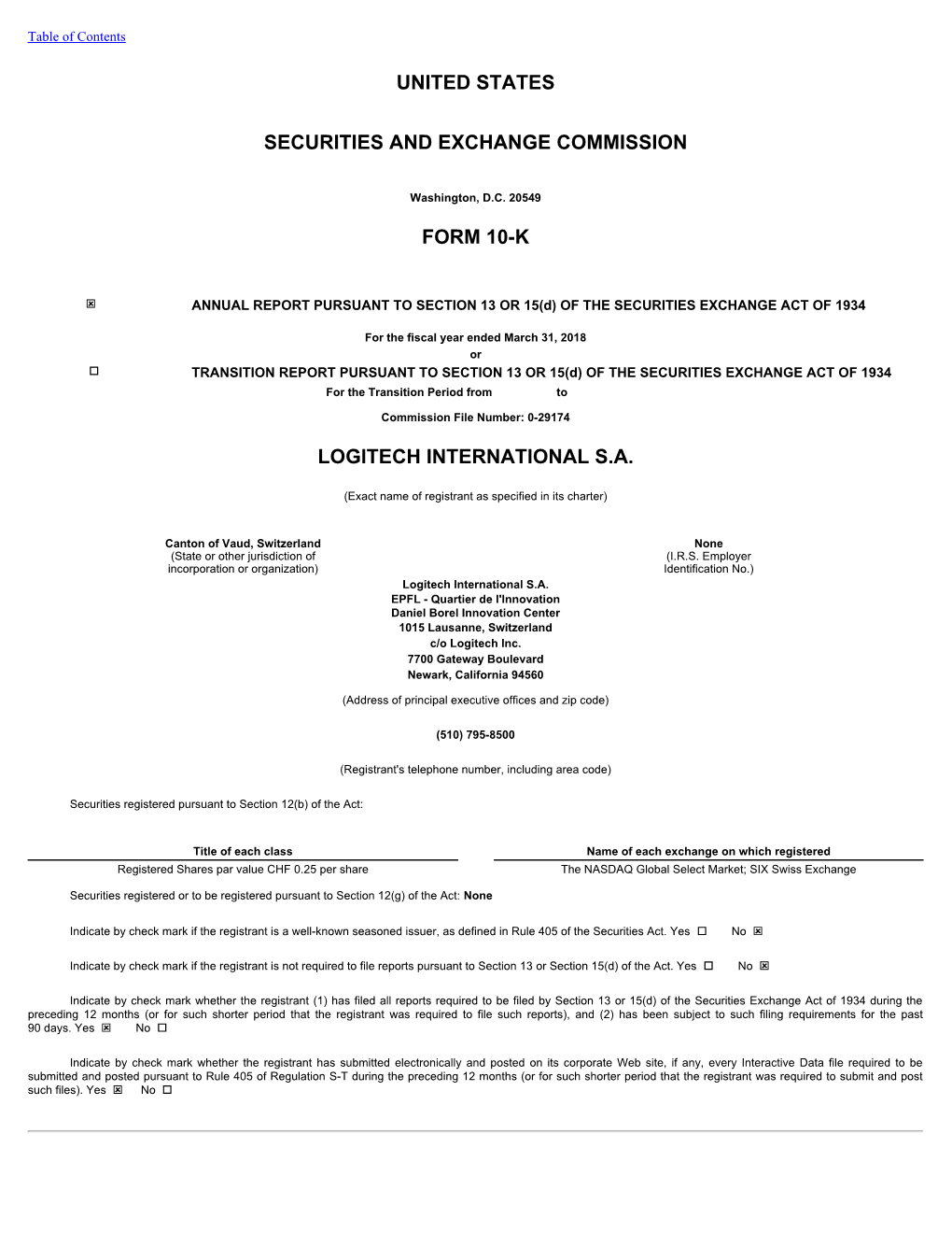 United States Securities and Exchange Commission Form