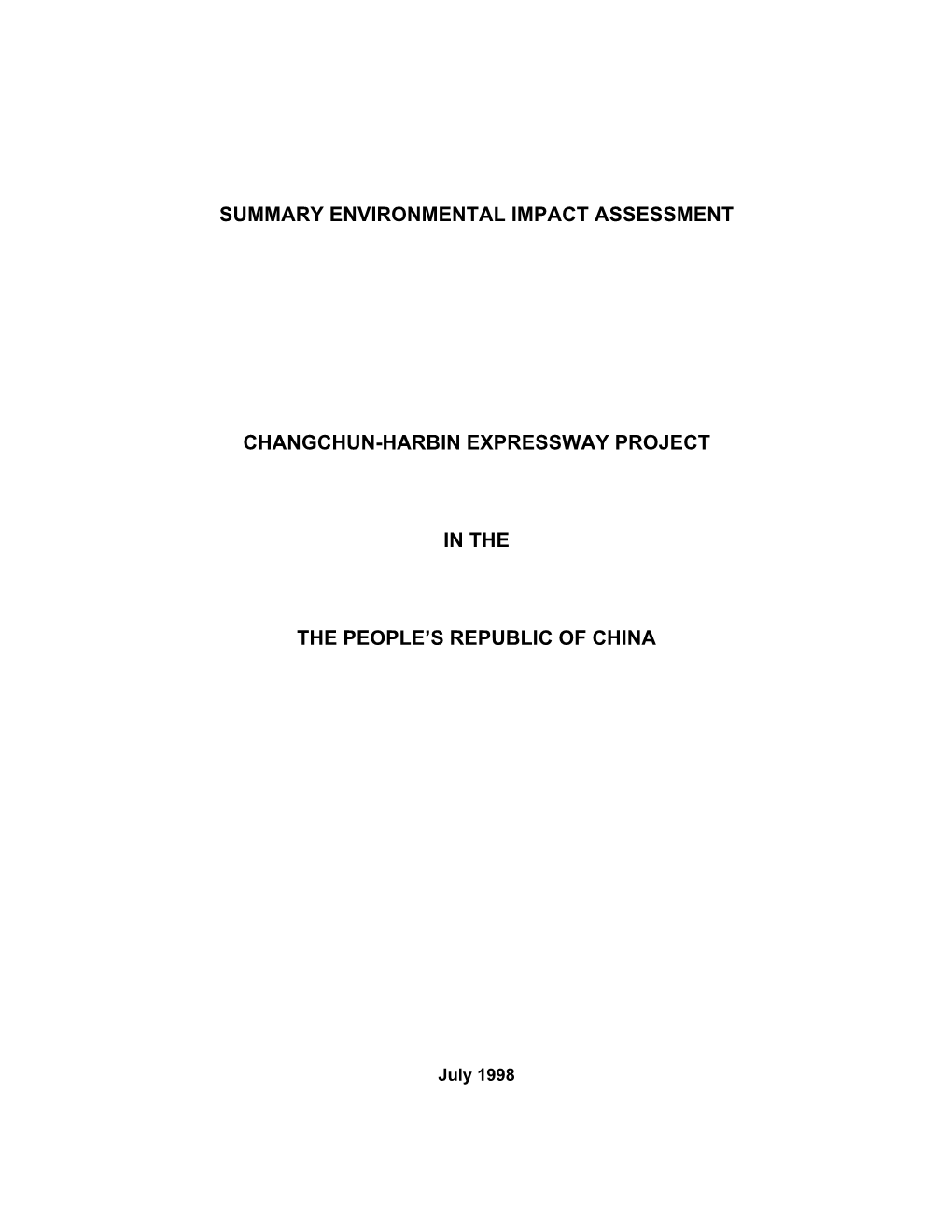 Summary Environmental Impact Assessment