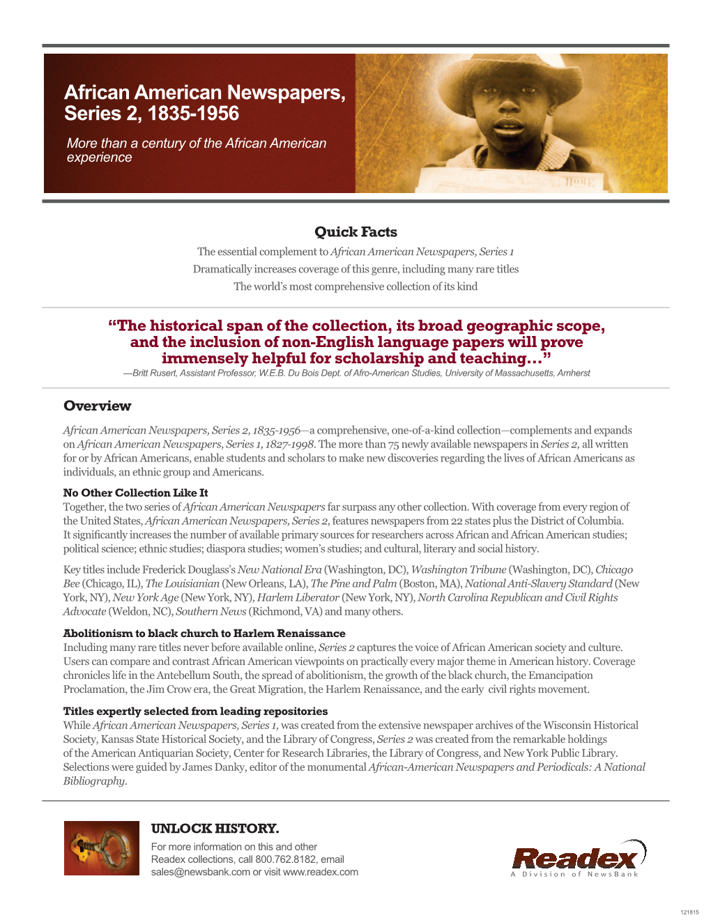 African American Newspapers, Series 2, 1835-1956 More Than a Century of the African American Experience