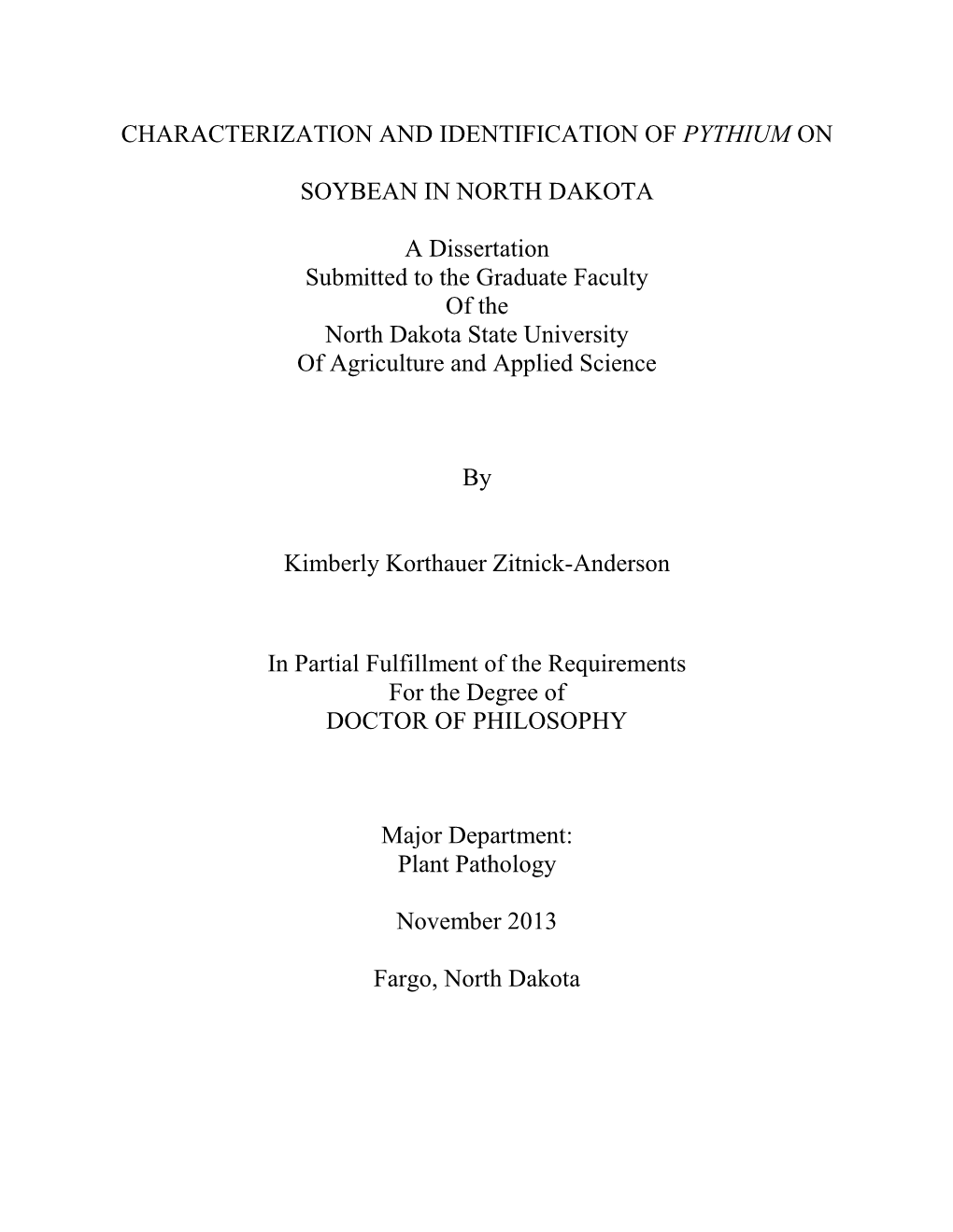 Characterization and Identification of Pythium On