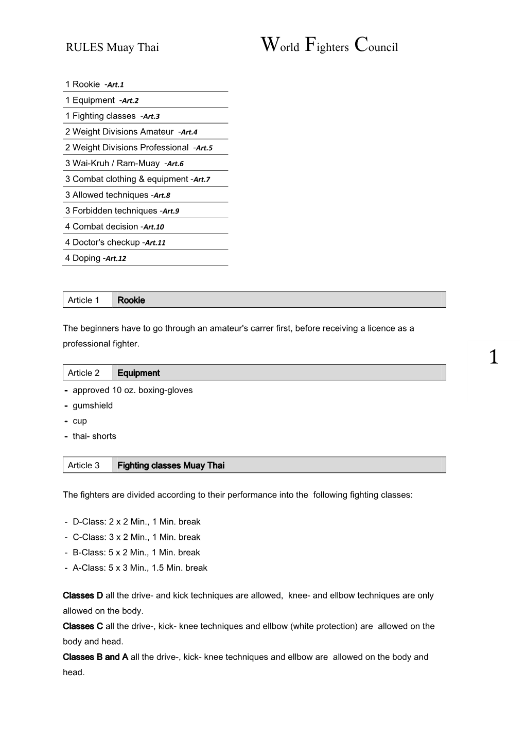 RULES Muay Thai World Fighters Council