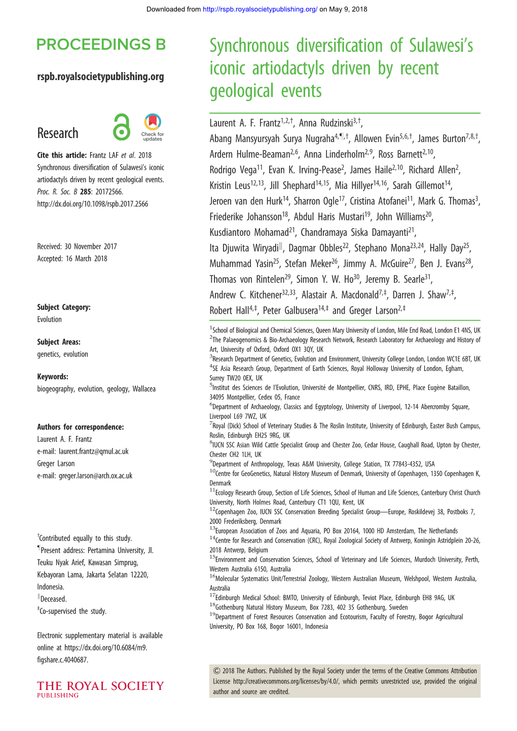 Synchronous Diversification of Sulawesi's Iconic Artiodactyls Driven