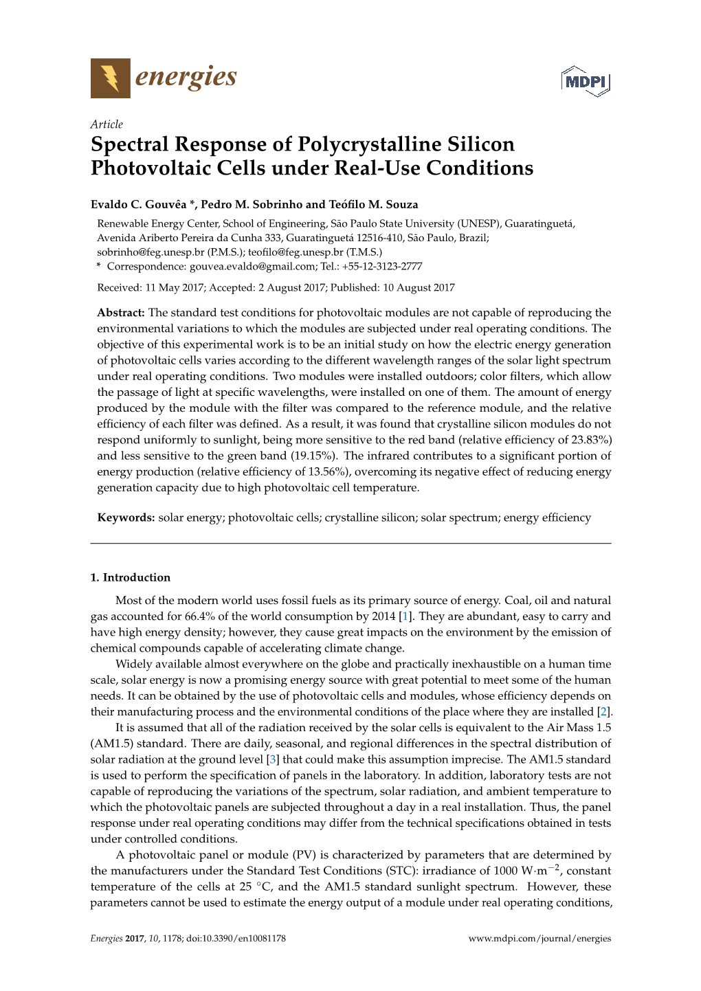 Spectral Response of Polycrystalline Silicon Photovoltaic Cells Under Real-Use Conditions