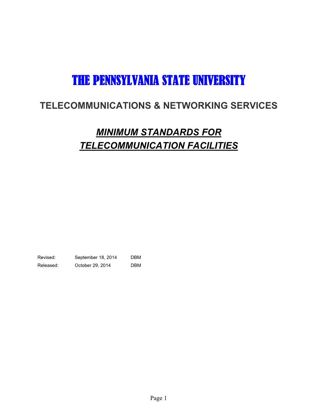 PSU Minimum Standards for Telecommunications Infrastructure