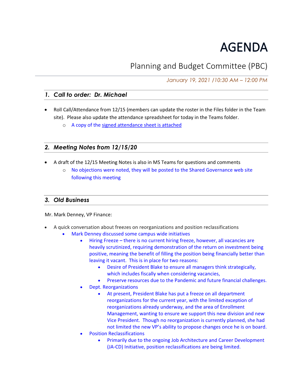 Planning and Budget Committee (PBC) January 19, 2021 | University of Houston-Clear Lake