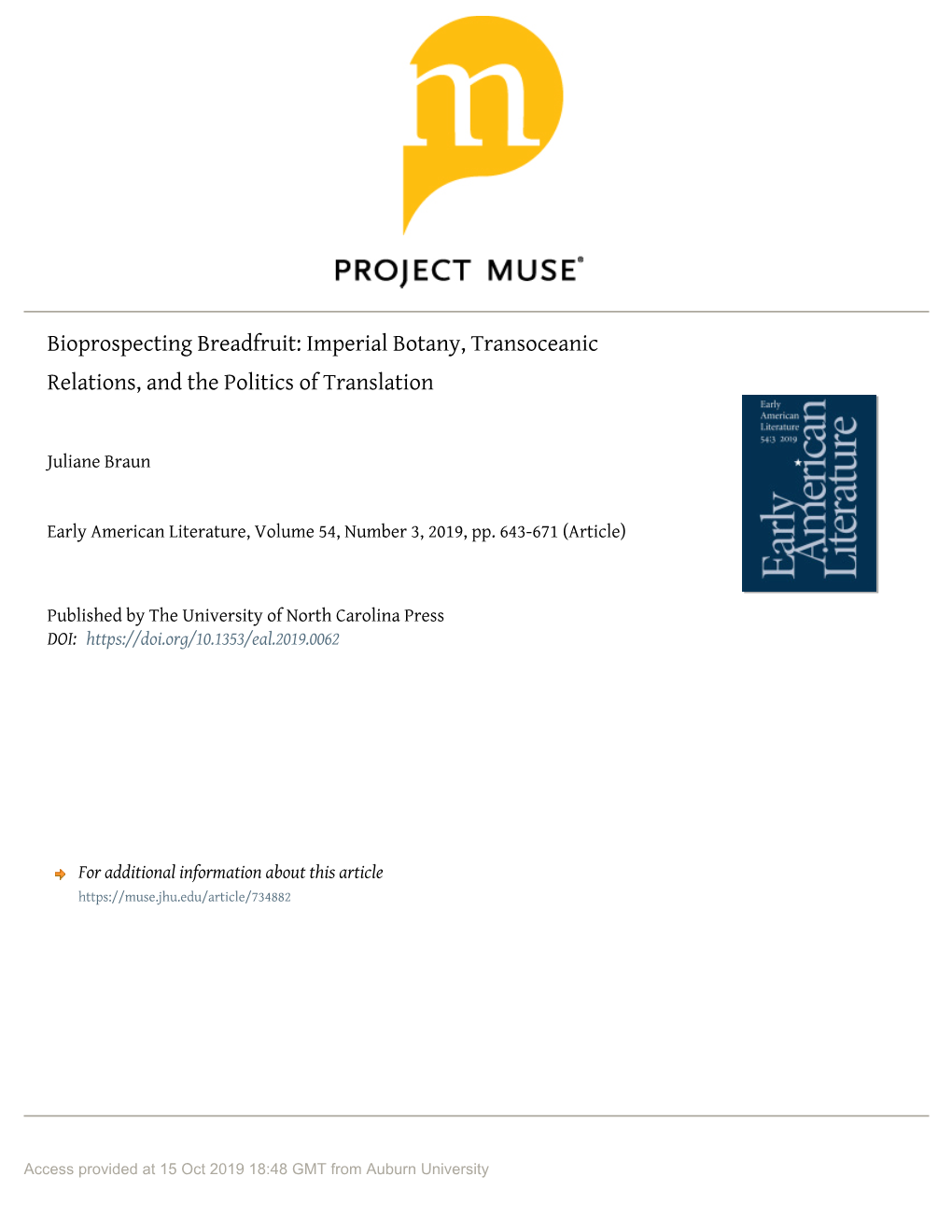 Bioprospecting Breadfruit: Imperial Botany, Transoceanic Relations, and the Politics of Translation