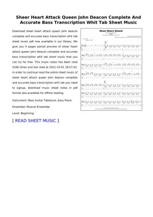 Sheer Heart Attack Queen John Deacon Complete and Accurate Bass Transcription Whit Tab Sheet Music