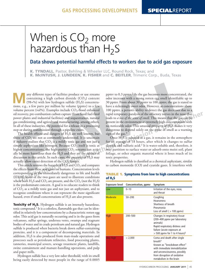 When Is CO2 More Hazardous Than H2S Data Shows Potential Harmful Effects to Workers Due to Acid Gas Exposure