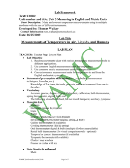 Measurements of Temperature in Air, Liquids, and Humans