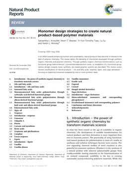 Monomer Design Strategies to Create Natural Product-Based Polymer Materials Cite This: Nat