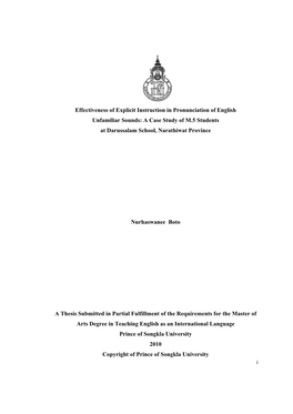 Effectiveness of Explicit Instruction in Pronunciation of English Unfamiliar Sounds: a Case Study of M.5 Students at Darussalam School, Narathiwat Province