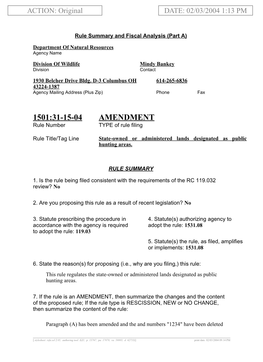 1501:31-15-04 AMENDMENT Rule Number TYPE of Rule Filing