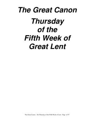 The Great Canon Thursday of the Fifth Week of Great Lent