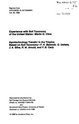 Experience with Soil Taxonomy of the United States--Marlin G. Cline