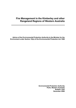 Fire Management in the Kimberley and Other Rangeland Regions of Western Australia