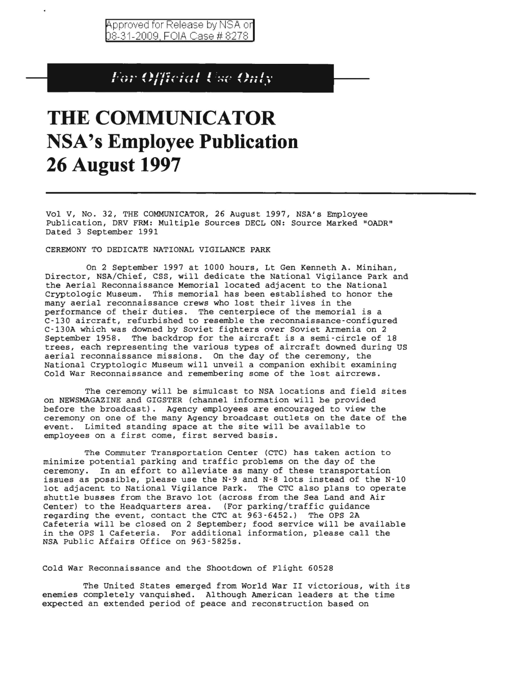 THE COMMUNICATOR NSA's Employee Publication 26 August 1997