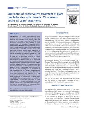 Outcomes of Conservative Treatment of Giant Omphaloceles with Dissodic 2% Aqueous Eosin: 15 Years' Experience